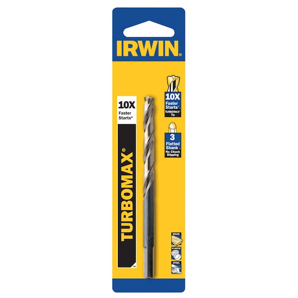 Irwin Turbomax 31/64 in. X 5-7/8 in. L High Speed Steel Drill Bit Straight Shank 1 pc